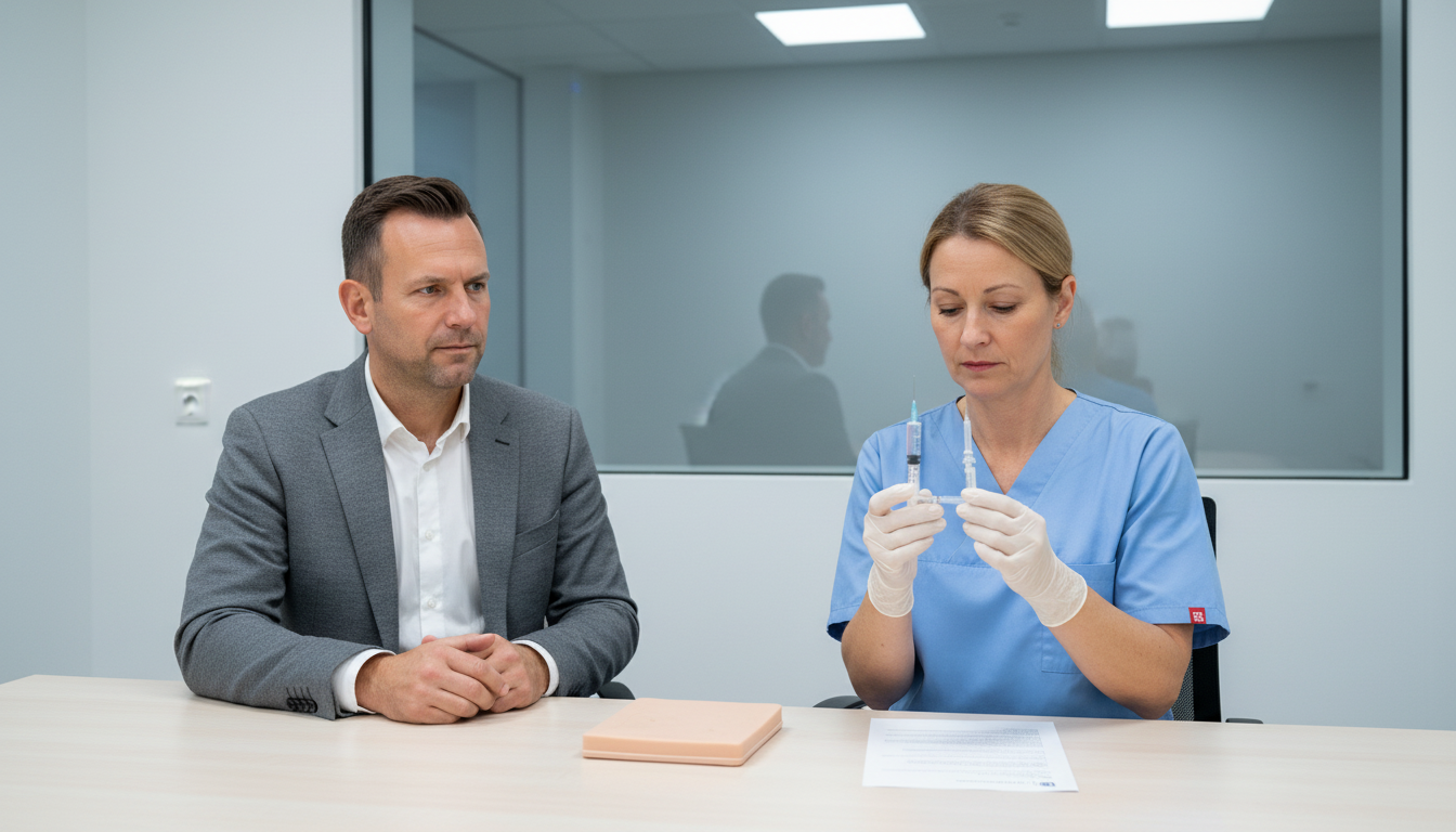 Participant testing a medical device under observation