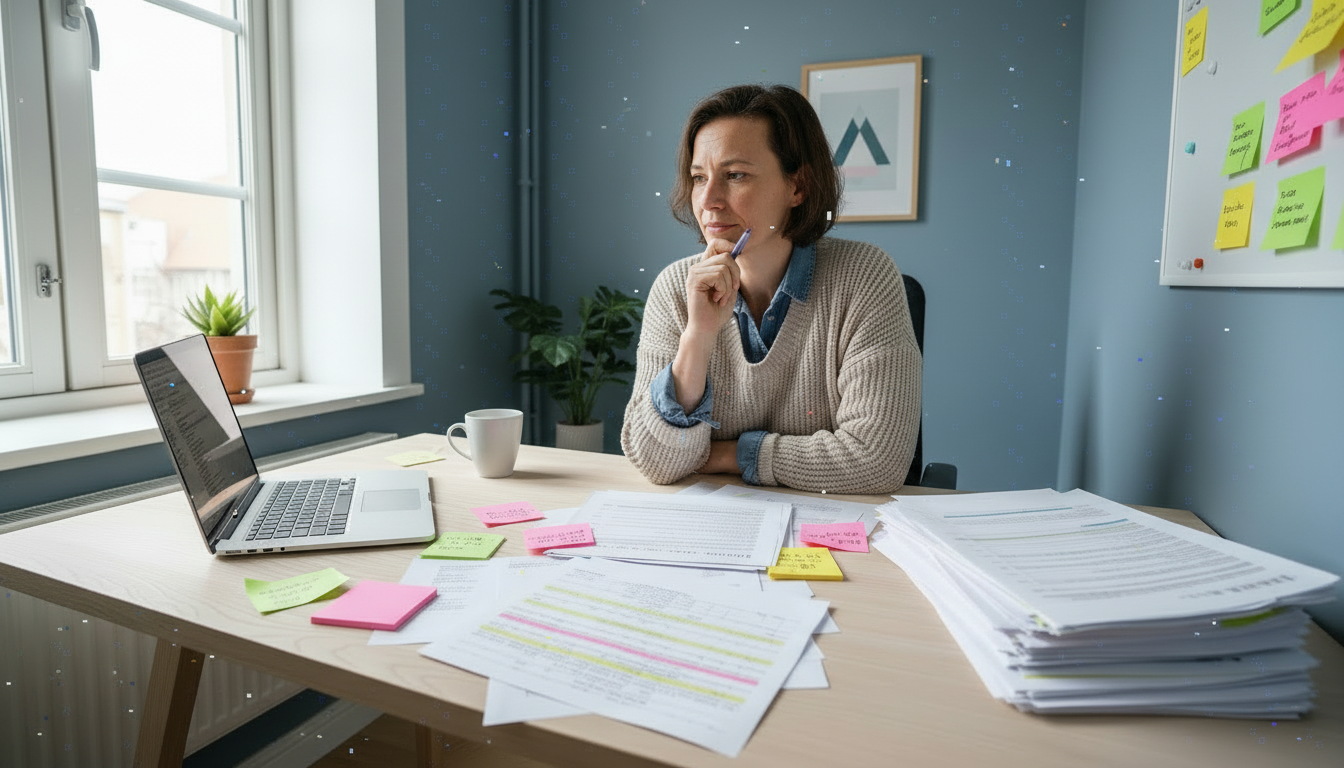 Researcher analysing qualitative data